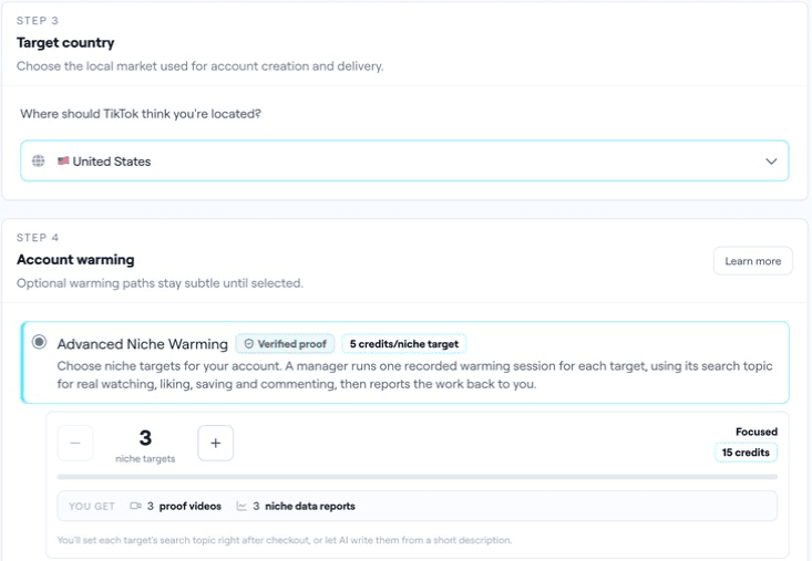 Real TokPortal account builder with United States selected