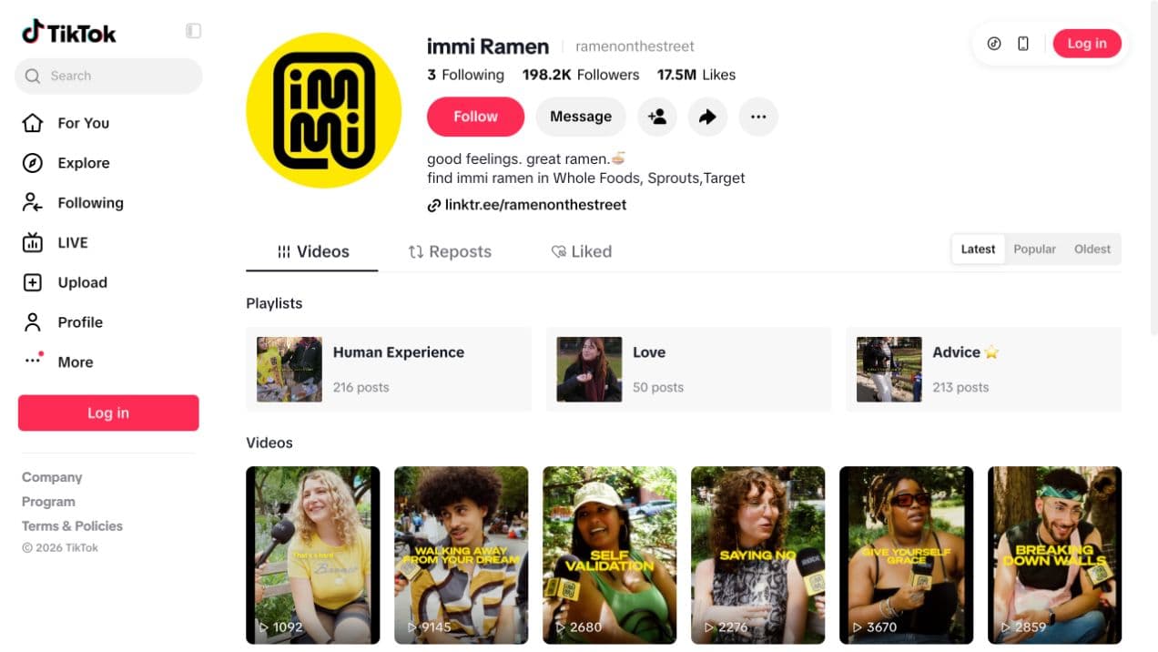 Real immi Ramen TikTok profile showing a consistent street-interview series