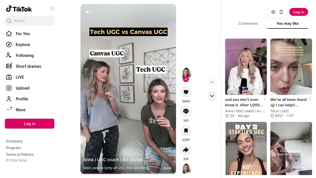 A+ Socials presenter performs a split-screen comparison labelled Tech UGC and Canvas UGC
