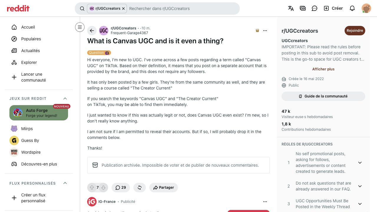 Public Reddit author asks what Canvas UGC means and whether the work exists