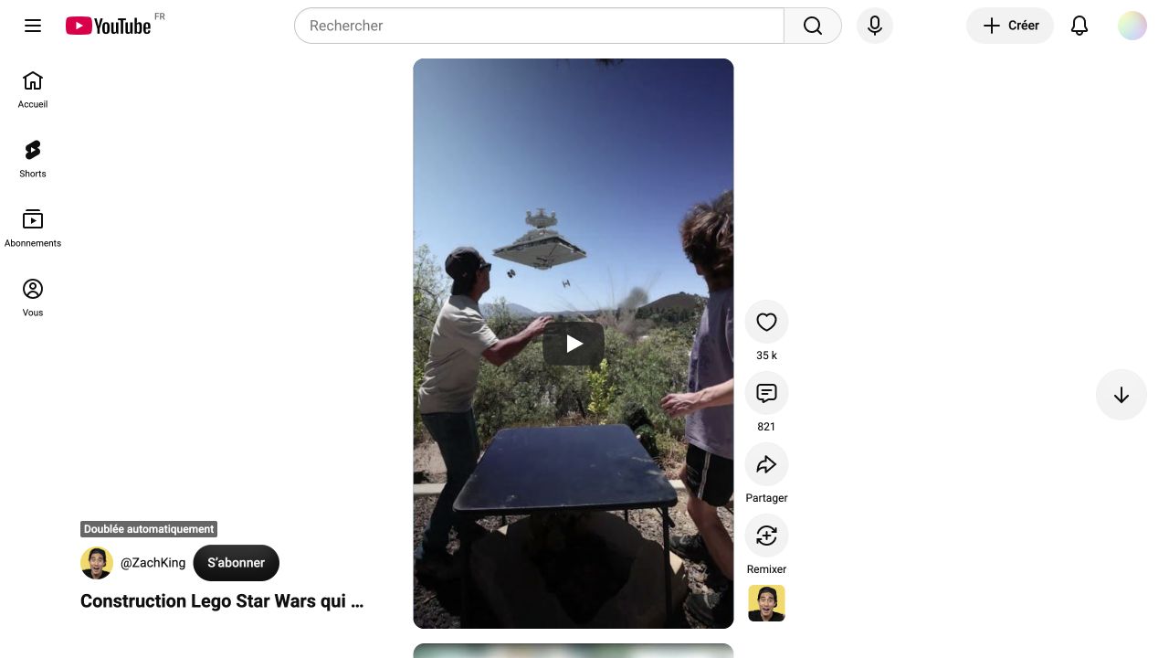 A Lego Star Wars spacecraft appears airborne above a table in a Zach King Short